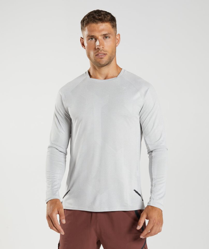 Men\'s Gymshark Apex Long Sleeve T-Shirts Light Grey | NZ 5CGPIN